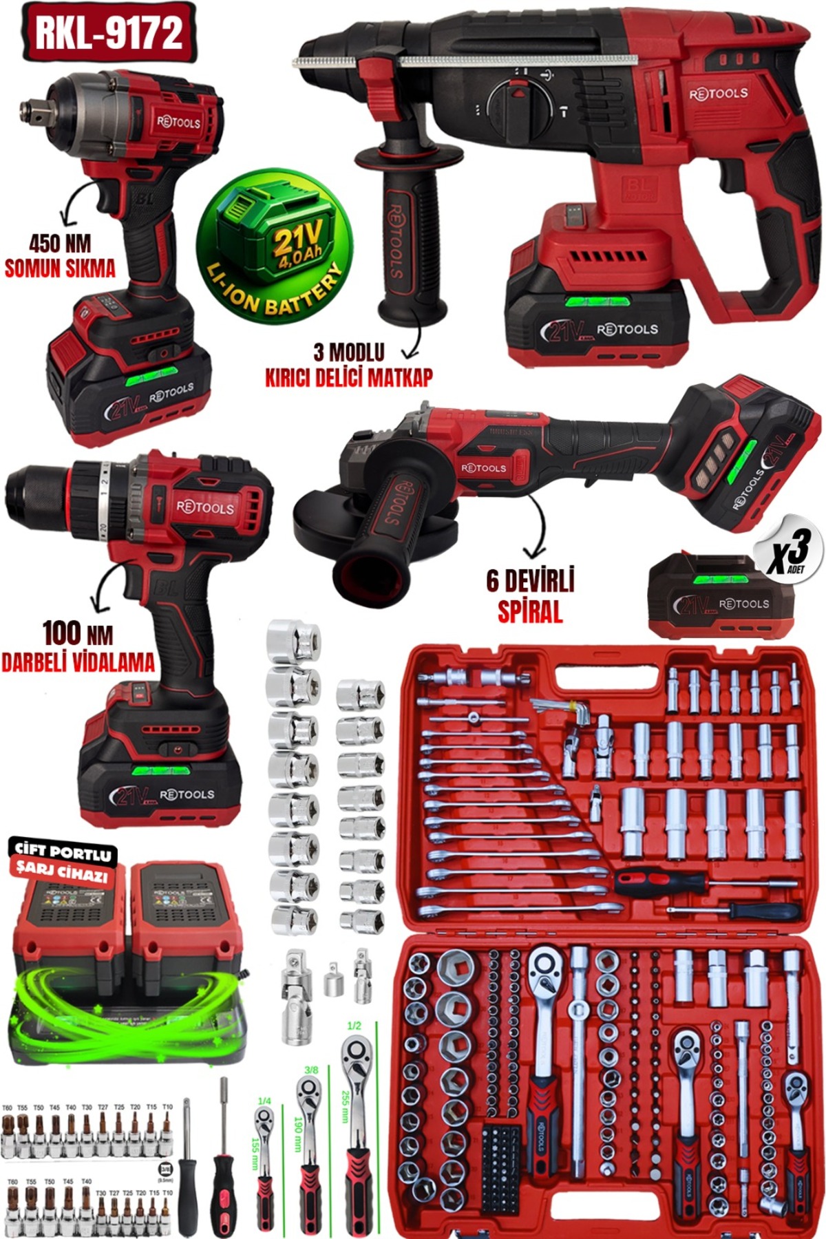 RETOOLS RKL-9172 BORDO 5 LI SET (4 LÜ SET + 216 PARÇA LOKMA TAKIMI
