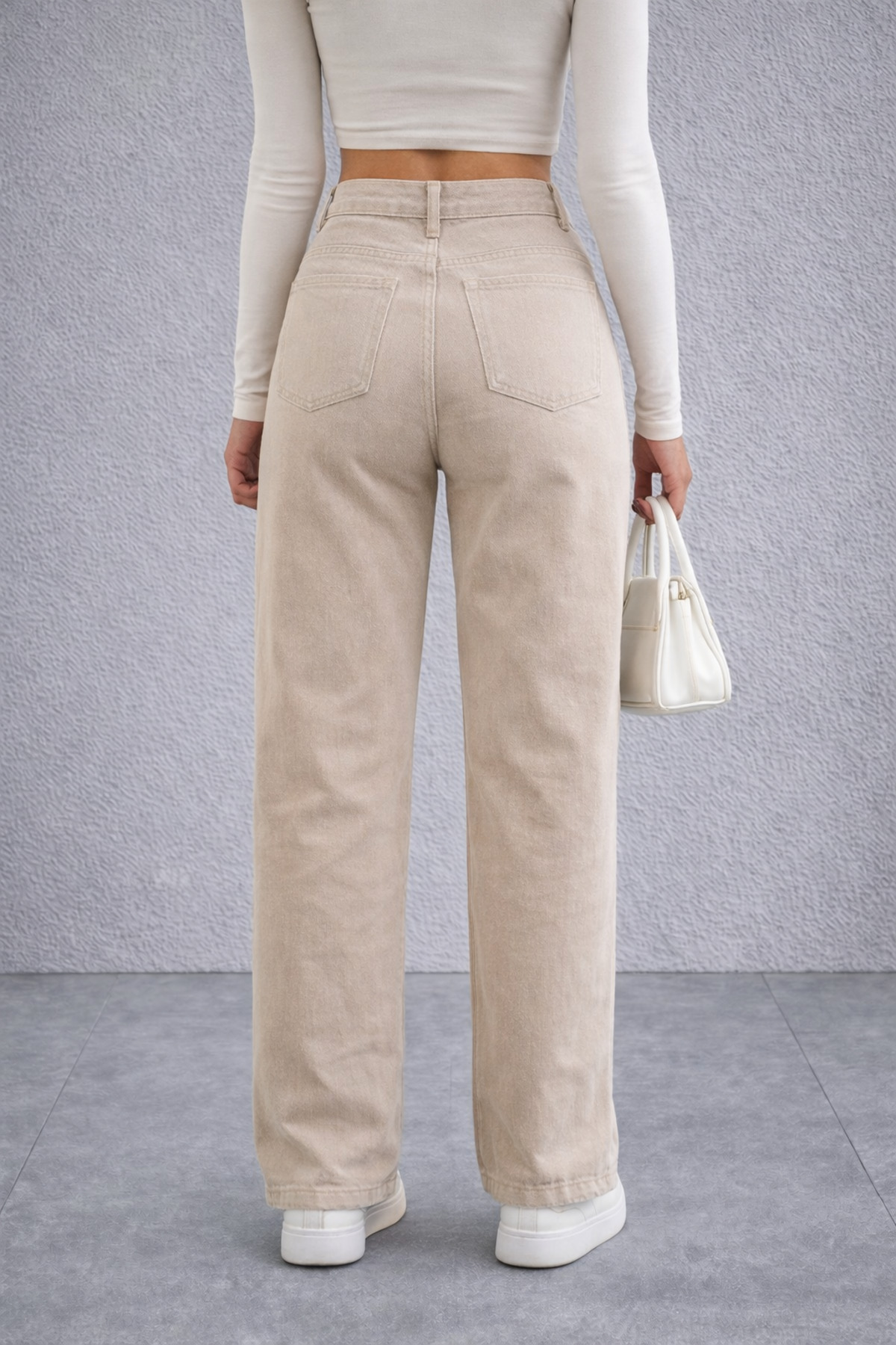 Polo State  Kadın Yüksek Bel Düz Paça Bej Jean Pantolon - Görsel 6