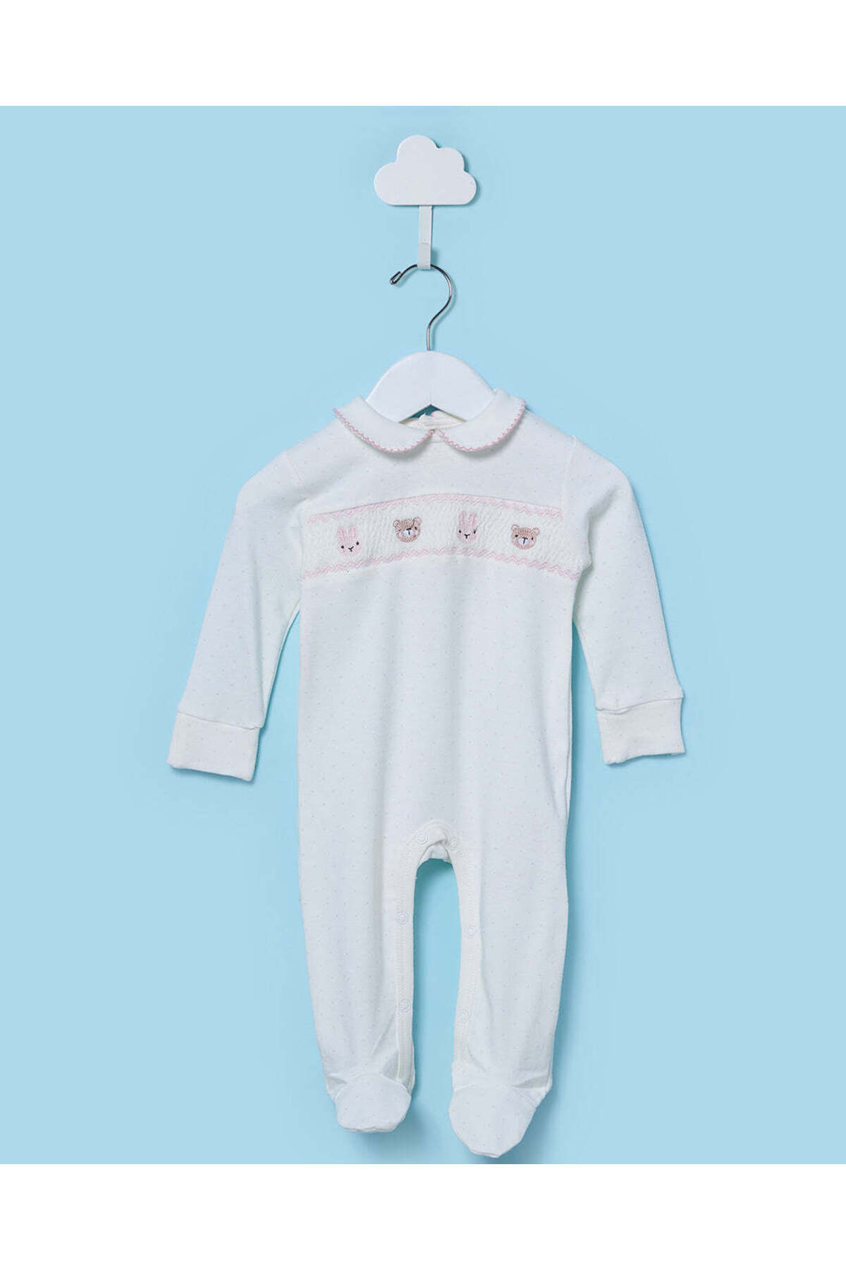 REDTAG Baby Girl White Allover Print Newborn Sleepsuit