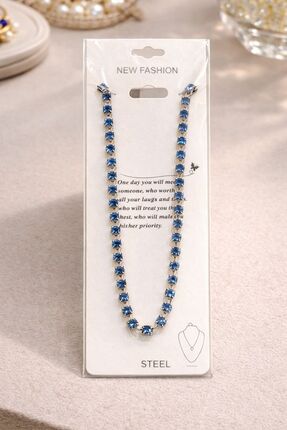 FASHION Mavi Zirkon Taşlı Su Yolu Çelik Kolye