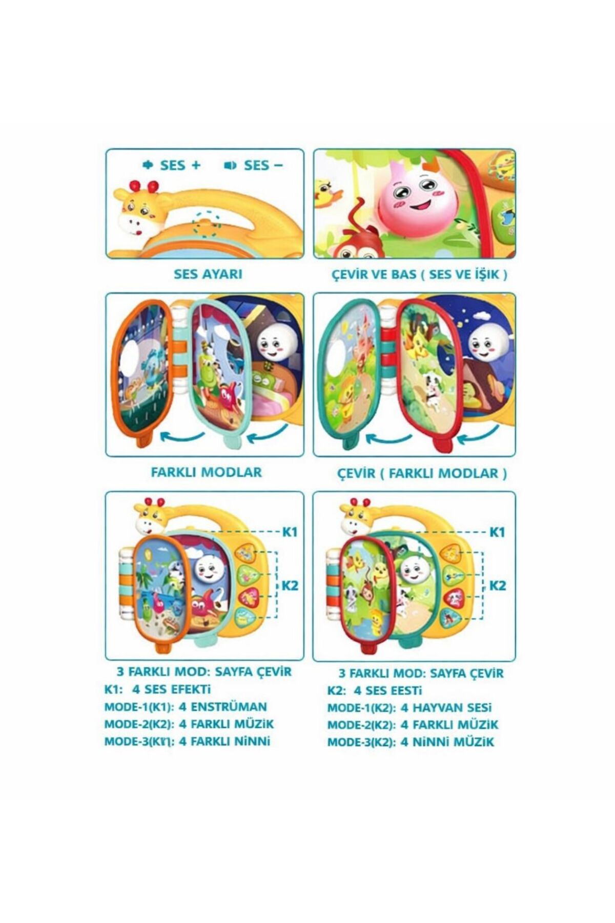 ZİVENTA Işıklı Ve Müzikli Zürafa Kitap Bebek Piyanosu Eğitici, Dokunmatik, Sesli Ve Renkli Oyuncak fotoğrafı 3 (önizleme)