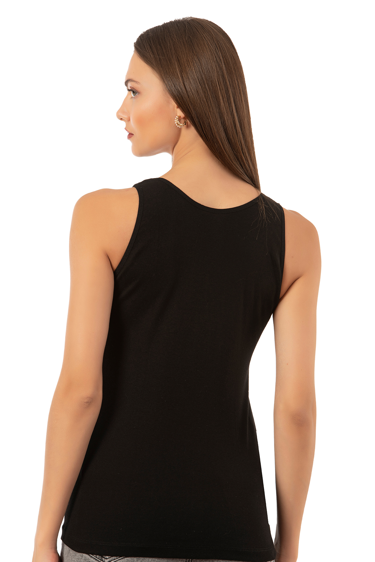 ÖZKAN underwear  Özkan 2001 3'lü Paket Kadın %100 Pamuklu Ribana Siyah Bordo Kahve Dantelli Güpürlü Manolya Atlet - Görsel 3