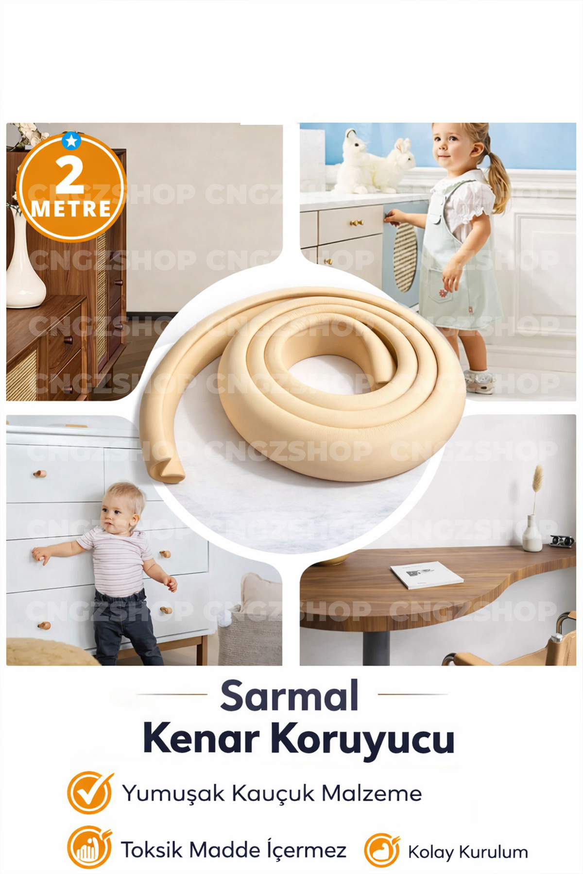 CNGZSHOP 2 Metre Sarmal Kenar Koruyucu – Kalın Kauçuk Bebek Çocuk Masa Köşe Koruma fotoğrafı 5 (önizleme)