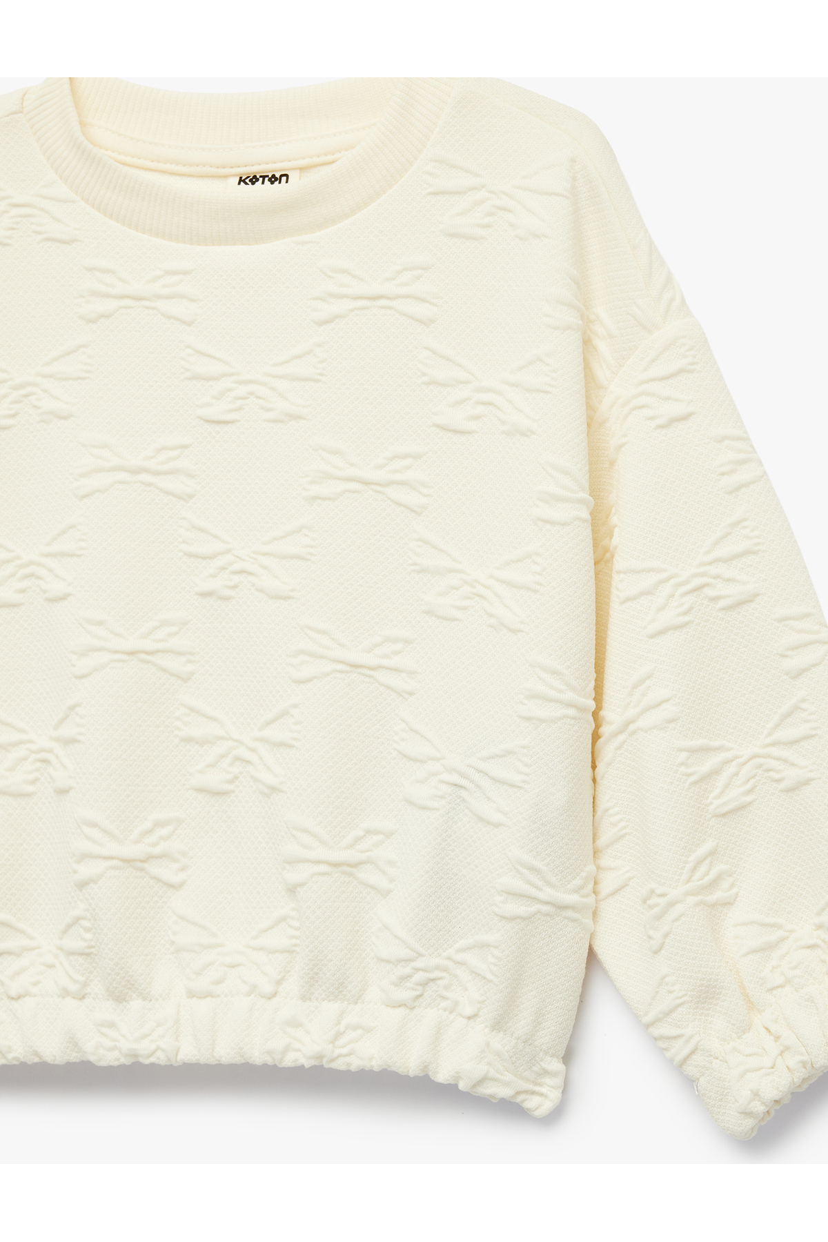 Koton Uzun Kollu Bisiklet Yaka Fiyonk Detaylı Dokulu Sweatshirt fotoğrafı 4 (önizleme)