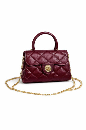 LOVİVA BAGS Bordo Kapitone Zincir Askılı Mini Kadın El ve Omuz Çantası