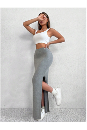 blck & premium Extra Soft 🦢 Penye Kumaş Uzun Kalem Etek USA TRENDS - Do 34546