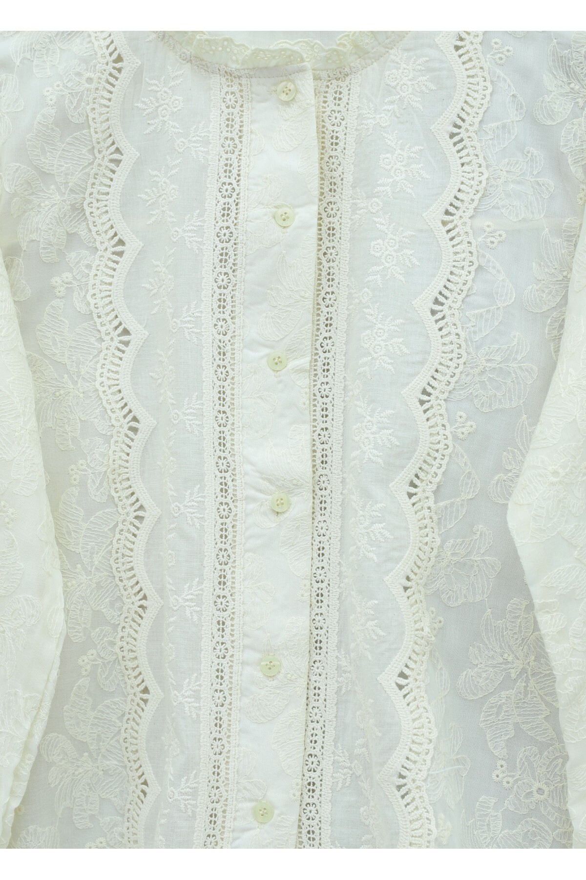 MODAQU  Vintage Brode İşlemeli Bej Gömlek Bluz - Görsel 3