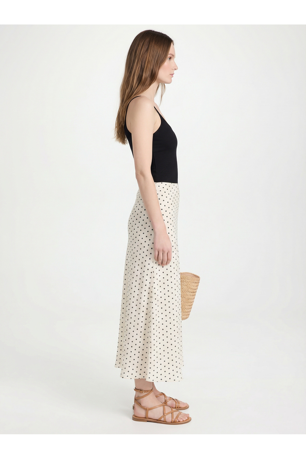 Babushka  Beyaz Puantiye Desenli Saten Etek - Görsel 4