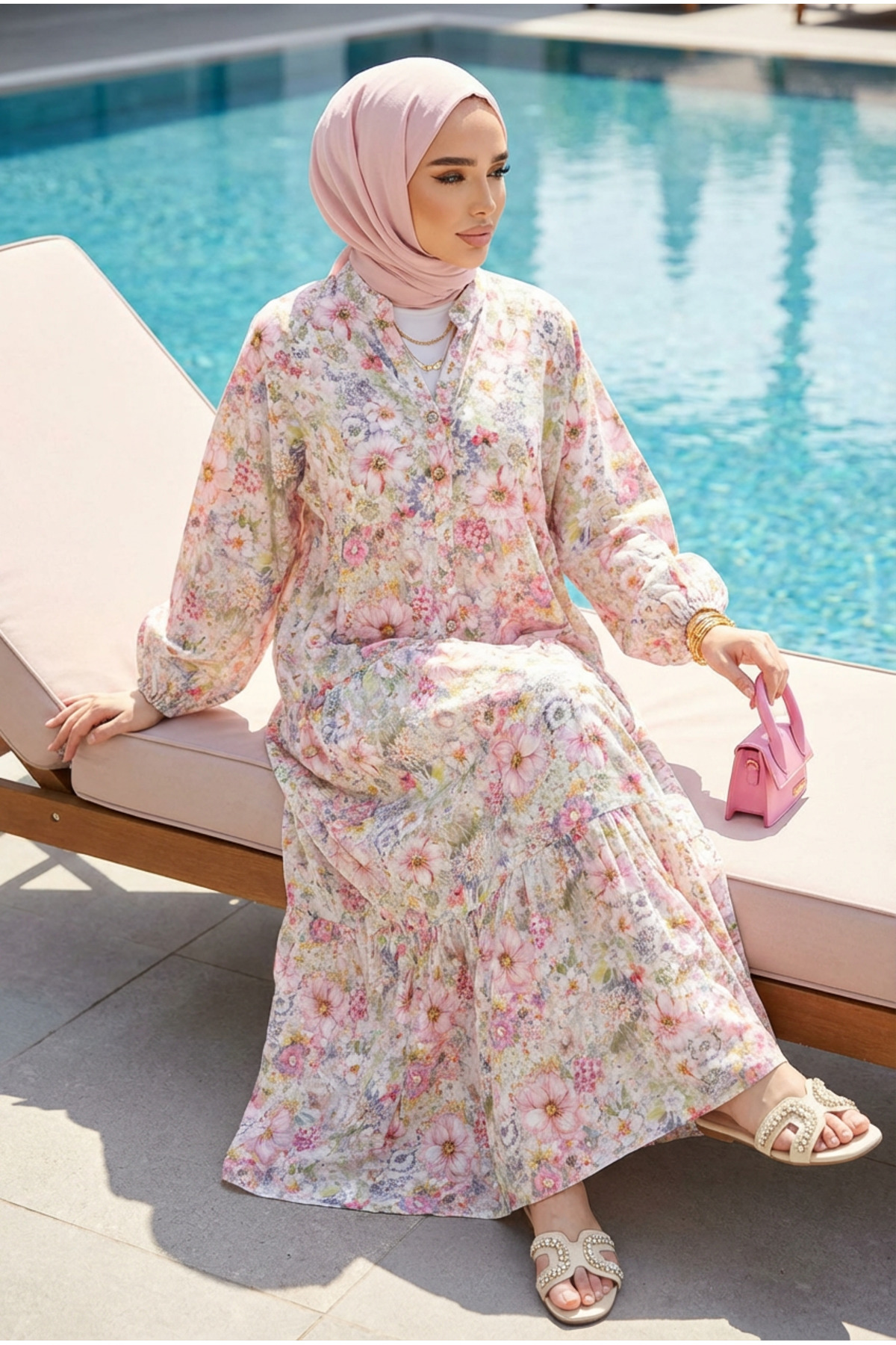 Kirazca Butik  Modal Kumaş Renkli Çiçekli Yazlık Elbise - Görsel 2