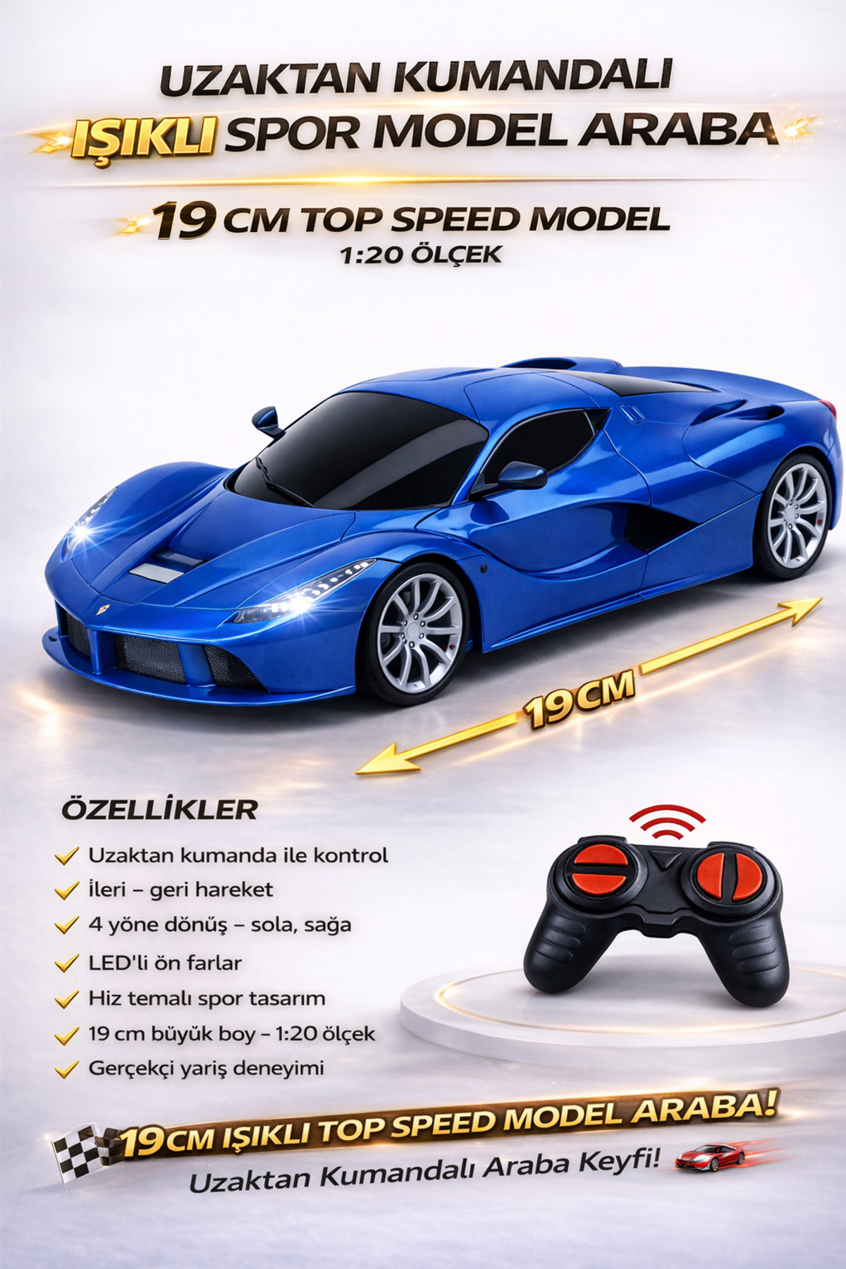 YILDIRIM OYUNCAK Uzaktan Kumandalı RC Ferrari 19 CM Işıklı Spor Araba | Full Fonksiyon Şarjlı Yarış Arabası fotoğrafı 2 (önizleme)