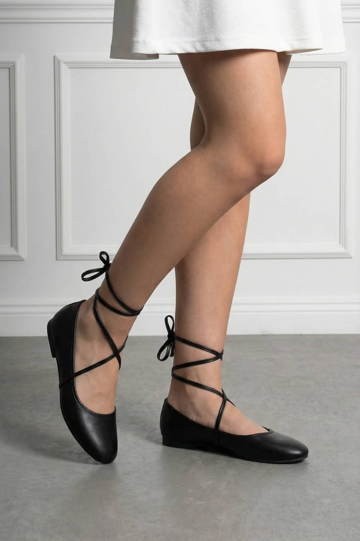 NAVİSHOES  Siyah Kadın Bilekten Bağlamalı İpli Bağcıklı Babet - Yazlık Çeyiz Bohça B04NAV