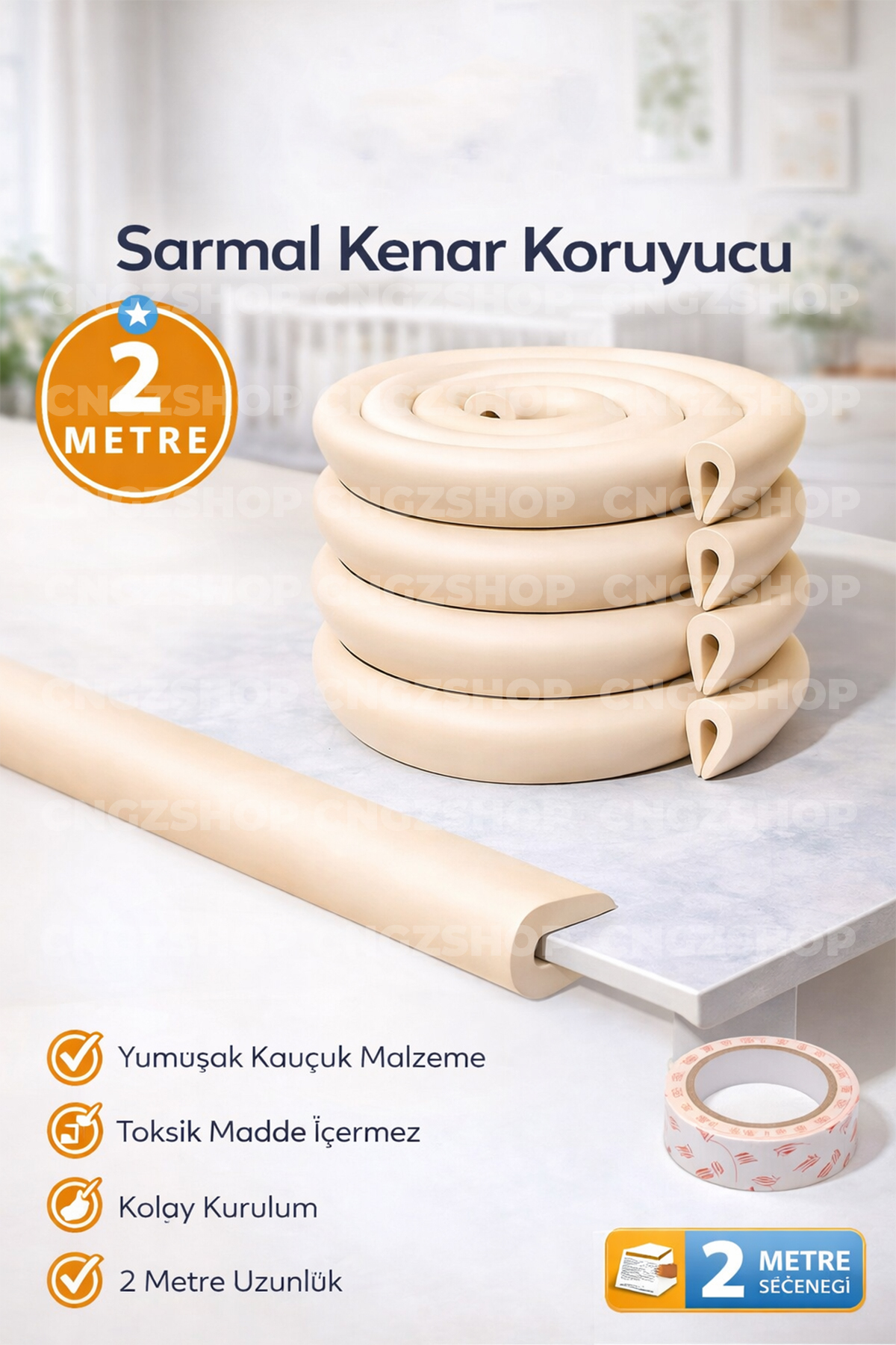 CNGZSHOP 2 Metre Sarmal Kenar Koruyucu – Kalın Kauçuk Bebek Çocuk Masa Köşe Koruma fotoğrafı 2 (önizleme)