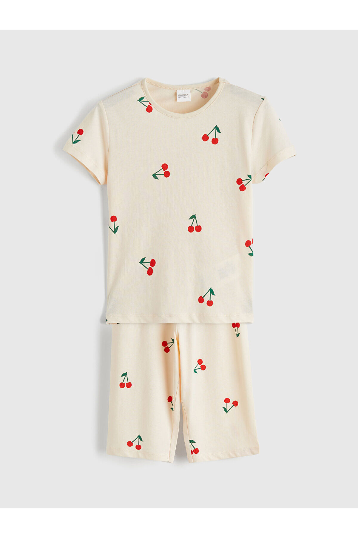 LC Waikiki Elsiva Collection Ekru Kiraz Desenli Kız Çocuk Şortlu Pijama Takımı fotoğrafı 2 (önizleme)
