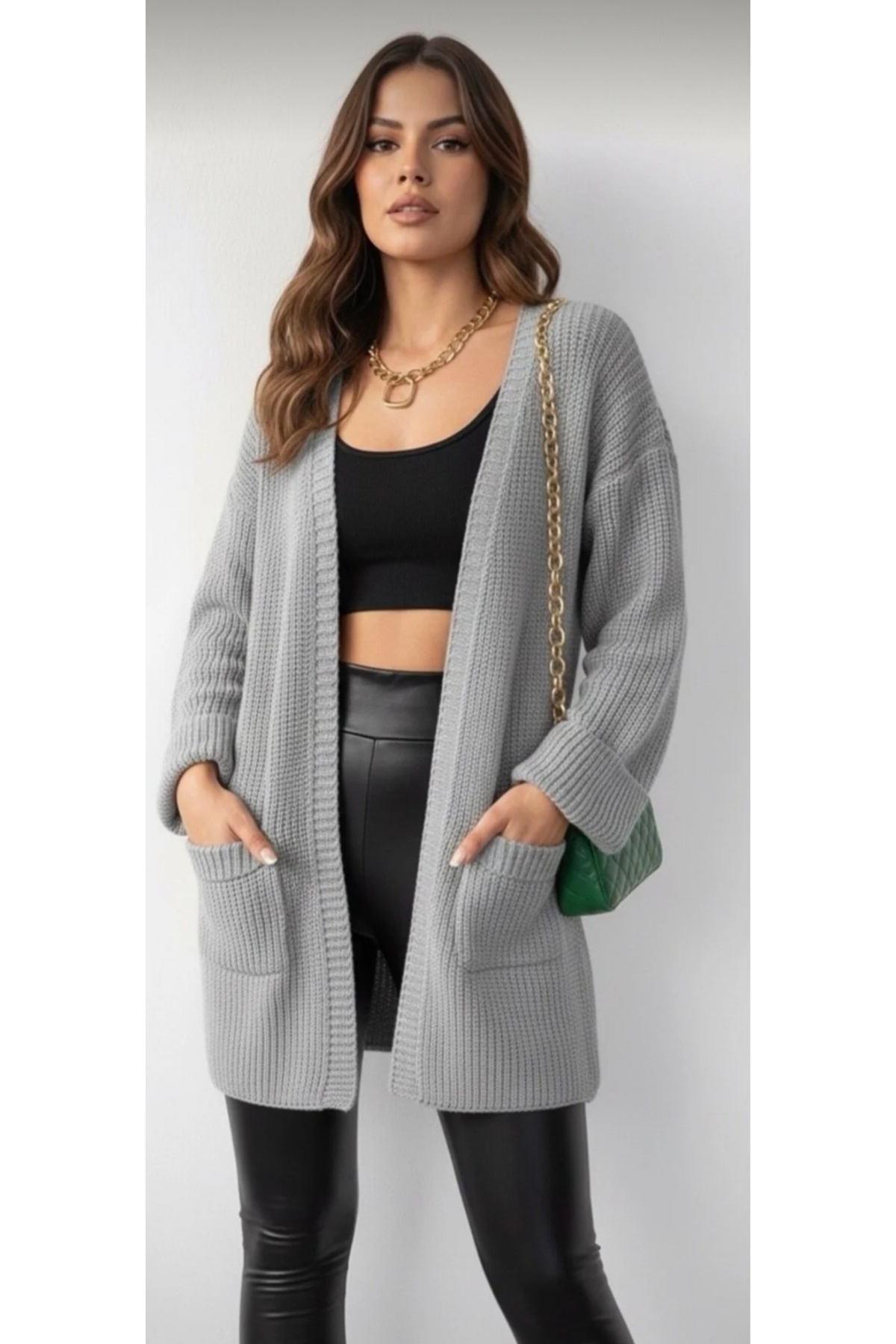 HeviStor  Kadın Triko Hırka Kol Katlamalı Salaş - Görsel 2