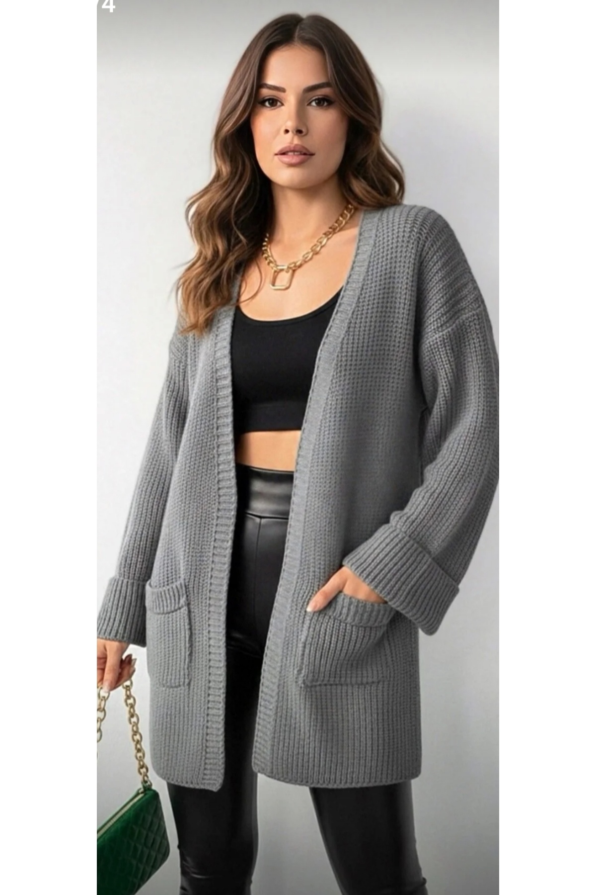 HeviStor  Kadın Triko Hırka Kol Katlamalı Salaş - Görsel 3