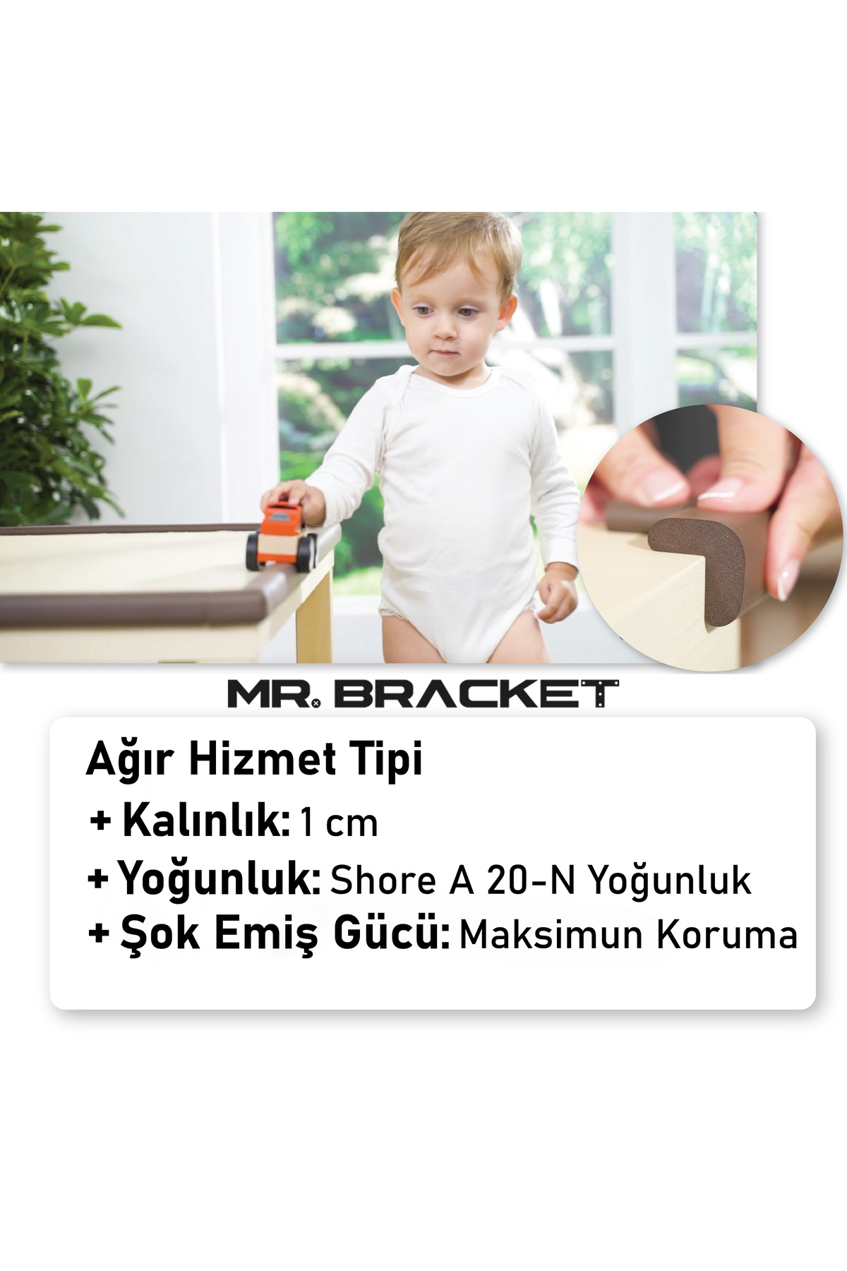 MR.BRACKET 4 ad. Hazır Yapışkanlı Krem Kalın Kauçuk Bebek Köşe Koruyucu Çocuk Güvenlik Sehpa Kenar Koruyucuları fotoğrafı 4 (önizleme)