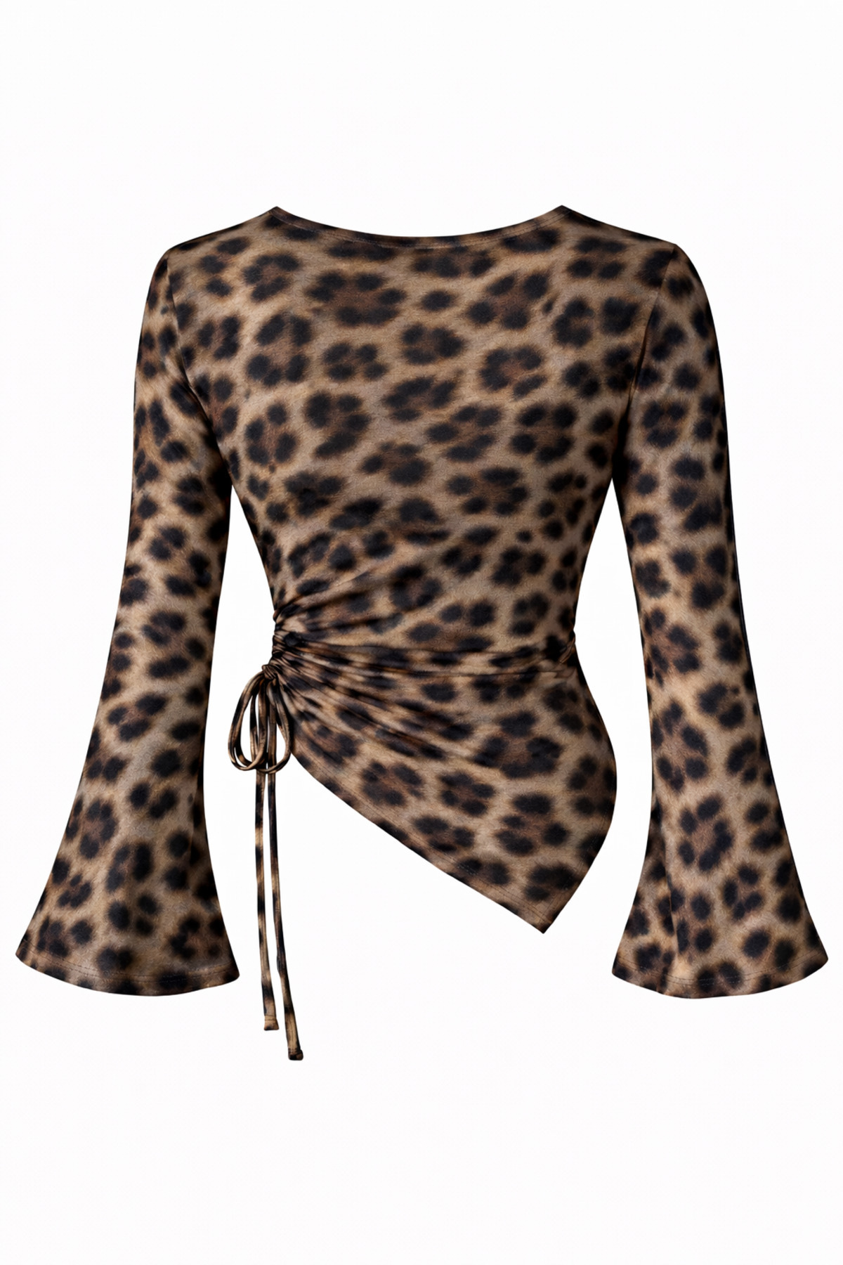 meren like your style Leopar Yuvarlak yaka Drape Detaylı İspanyol Kol Tesettür Uyumlu Üst Bluz görsel 4