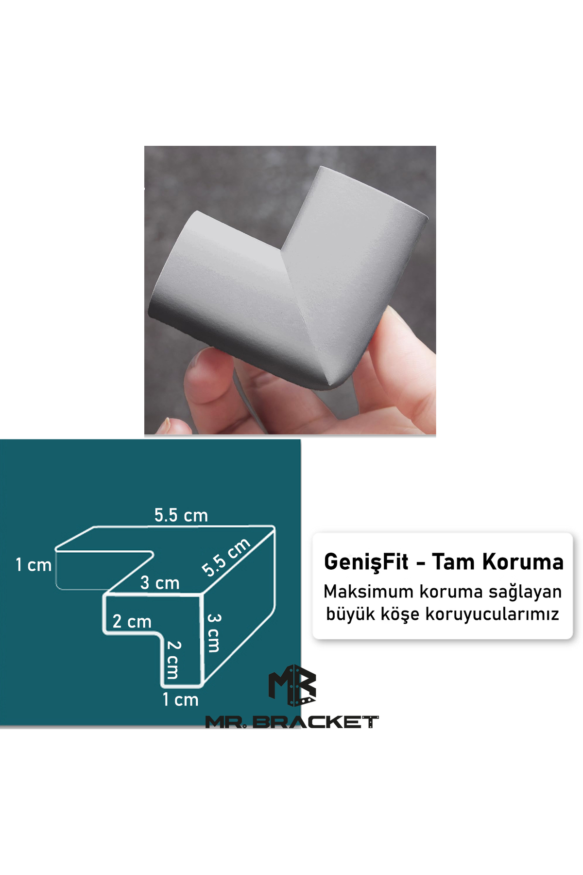 MR.BRACKET 4 ad. Hazır Yapışkanlı Gri Kalın Kauçuk Yumuşak Bebek Köşe Koruyucu Sünger Bant Masa Kenar Koruma fotoğrafı 2 (önizleme)