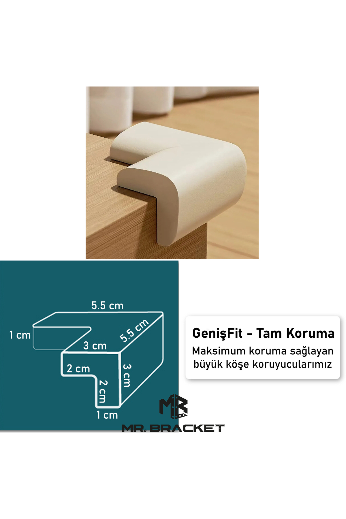 MR.BRACKET 4 ad. Hazır Yapışkanlı Krem Kalın Kauçuk Bebek Köşe Koruyucu Çocuk Güvenlik Sehpa Kenar Koruyucuları fotoğrafı 2 (önizleme)