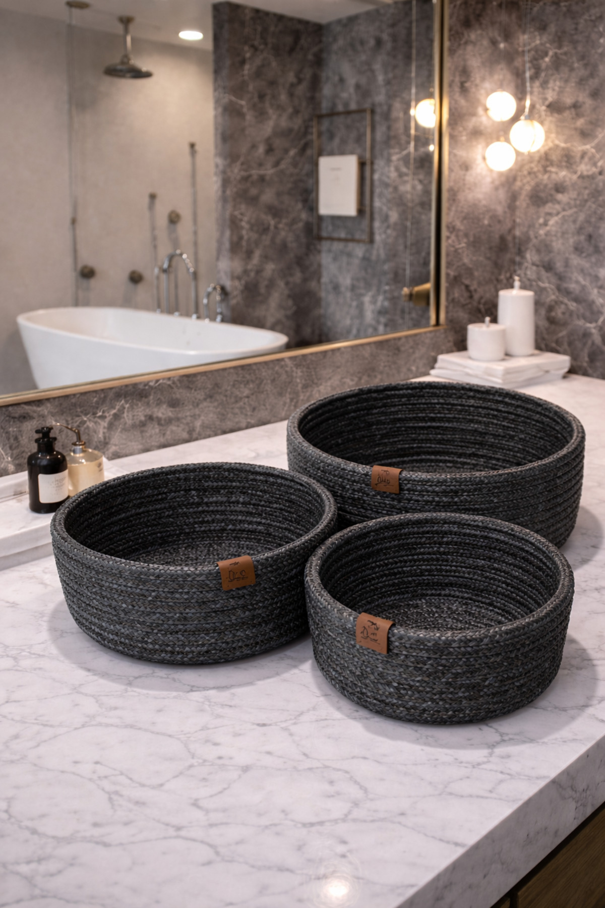 Jute ,Wicker ,Basket, Black Basket , Decor, Organizer , Bread Basket ,Bath Basket, triple set