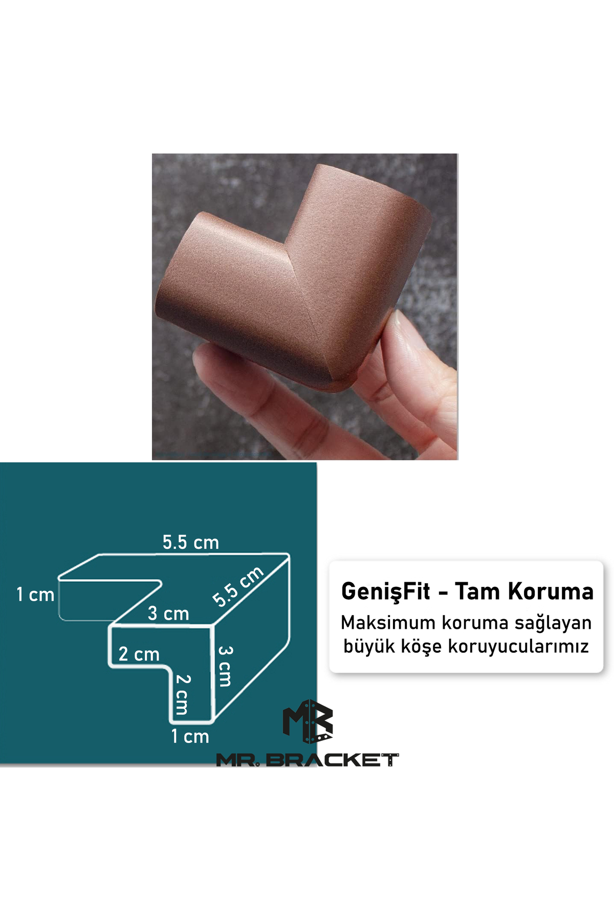 MR.BRACKET 4 ad. Hazır Yapışkanlı Kahve Kalın Kauçuk Yumuşak Bebek Köşe Koruyucu Yastık Yatak Baza Kenar Koruma fotoğrafı 2 (önizleme)