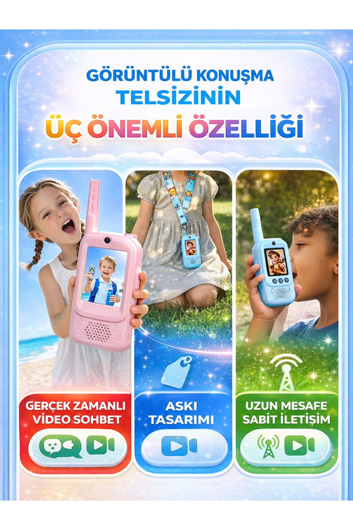 SONREİR Akıllı Kameralı Çocuk Telsizi Videolu Görüşme 1000 mAh Şarjlı 2.0” Renkli LCD Ekran Walkie Talkie fotoğrafı 4 (önizleme)