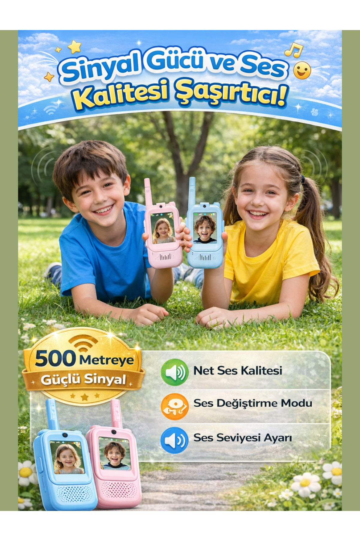 SONREİR Akıllı Kameralı Çocuk Telsizi Videolu Görüşme 1000 mAh Şarjlı 2.0” Renkli LCD Ekran Walkie Talkie fotoğrafı 5 (önizleme)