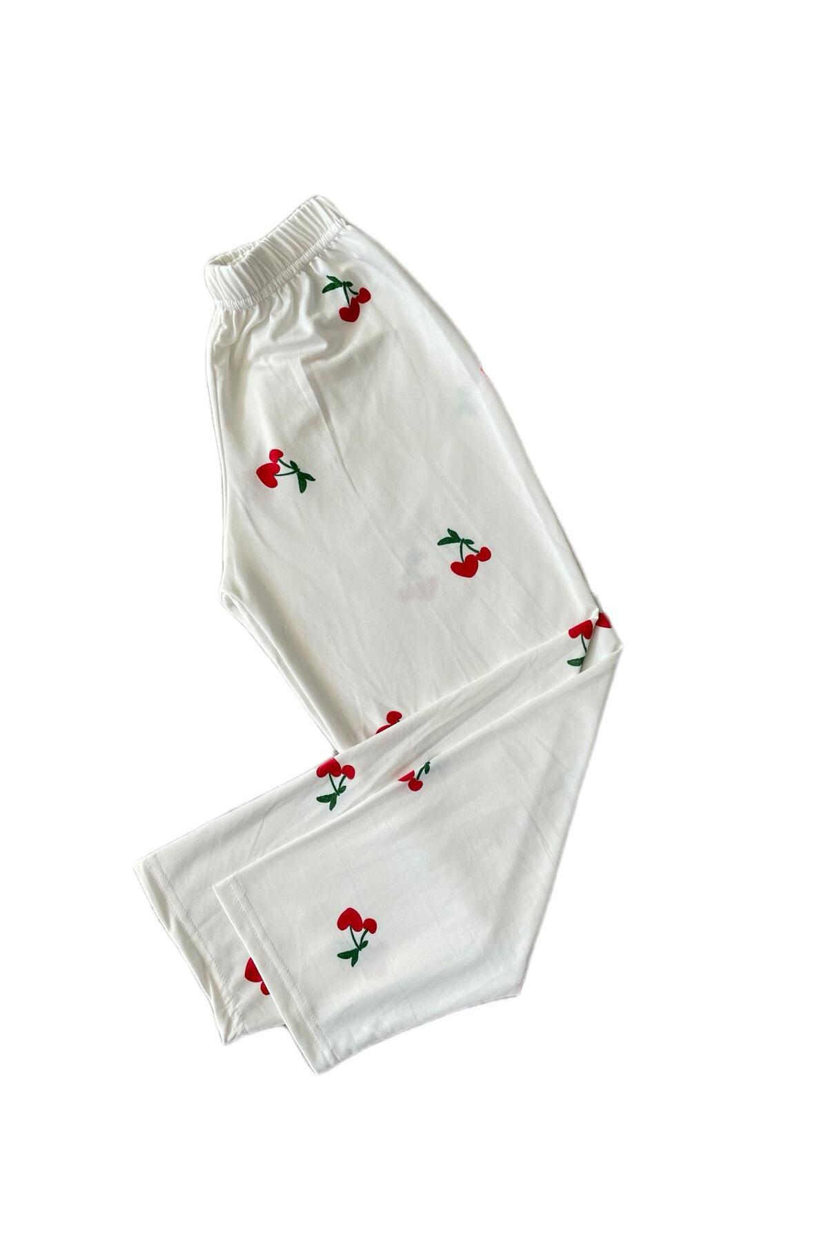 byalisdmr KIZ ÇOCUK PİJAMA TAKIMI YAZLIK %100 PAMUK MİLAN KUMAŞ KİRAZ DESEN BİYE DETAY GÖMLEK YAKA fotoğrafı 6 (önizleme)