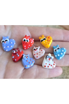Kitty Mitty Art Alevde Cam Sanatı Murano Cam Kalp Kedi Boncuk 1 Adet