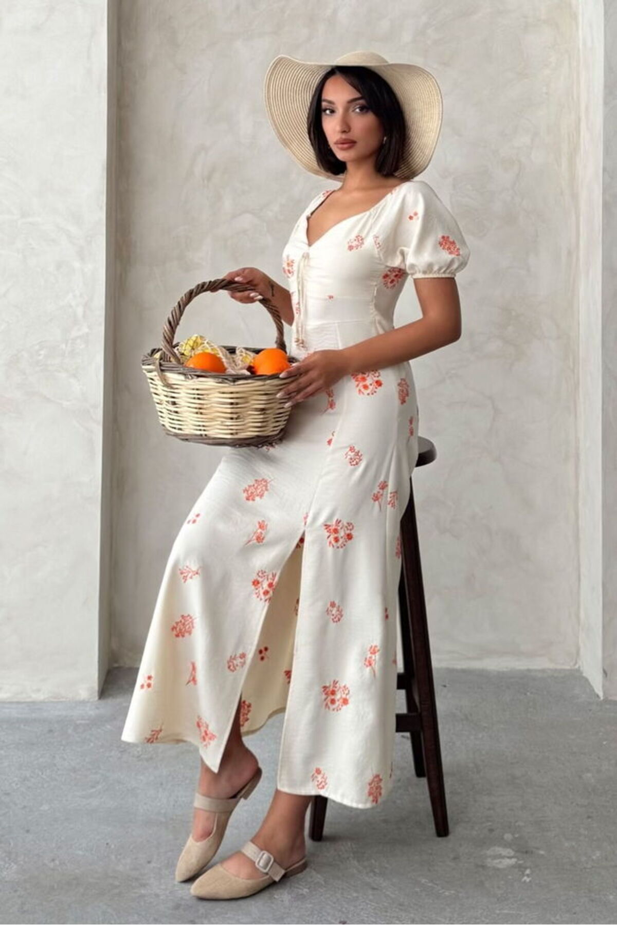 VERYMODA Embroidered Linen Dress - Orange | Vmd2901