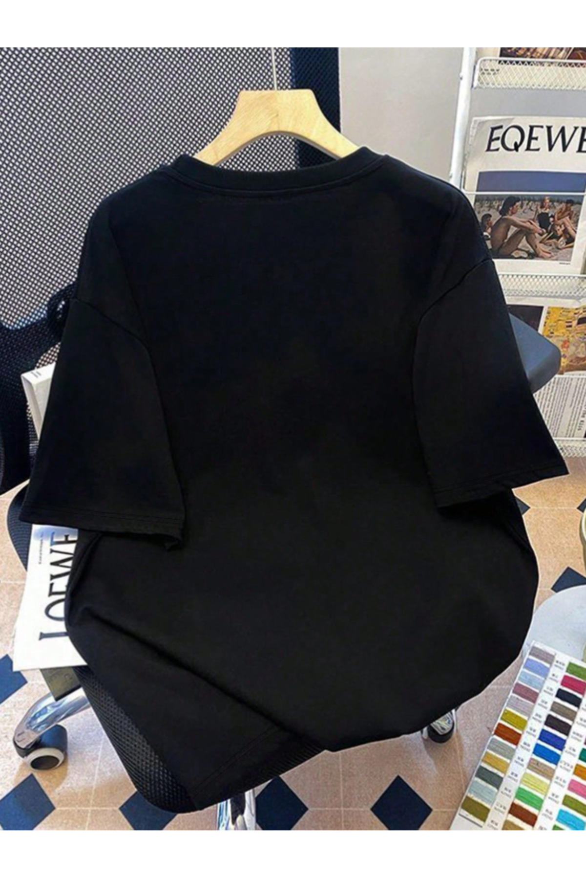 Revasser  Kadın Çiçek Özel Baskılı Oversize Sıfır Yaka Penye T-Shirt - Görsel 2