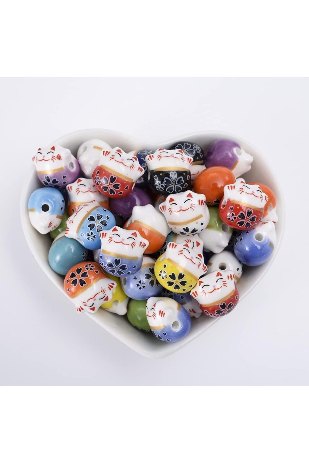 10Pcs Mixed Color Maneki Neko Lucky Cat Ceramic Beads Jewelry Decoration Beads
