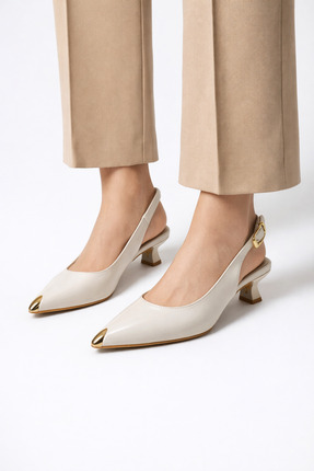 CİMİLİ SHOES Kadın Kırışık Rugan Metal Burunlu Detay 3 Santim Topuk
