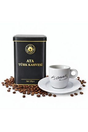 ATA TÜRKKAHVESİ 1 Adet Atatürk İmzalı Hediye Fincan Takımı + 125g. Ata Türk K...