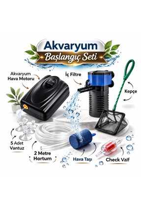 chittoshop Akvaryum Başlangıç Seti 11 Parça – İç Filtre + Hava Motoru Tam Kur...