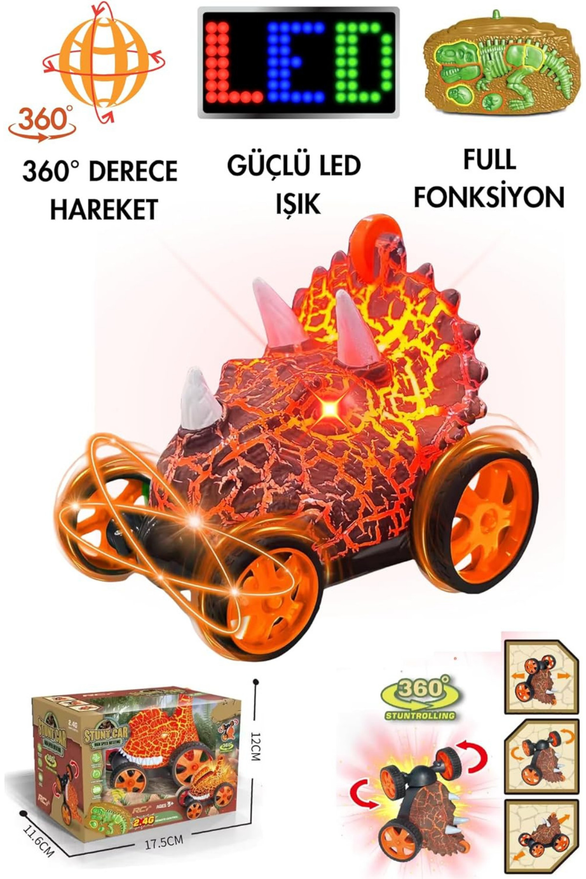 craftivio Dinozor T-Rex Uzaktan Kumandalı Araba - 360° Dönen