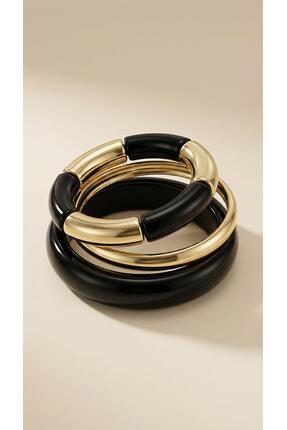 Spazio Işıltılı Metal Detaylı Çoklu Bilezik SİYAH