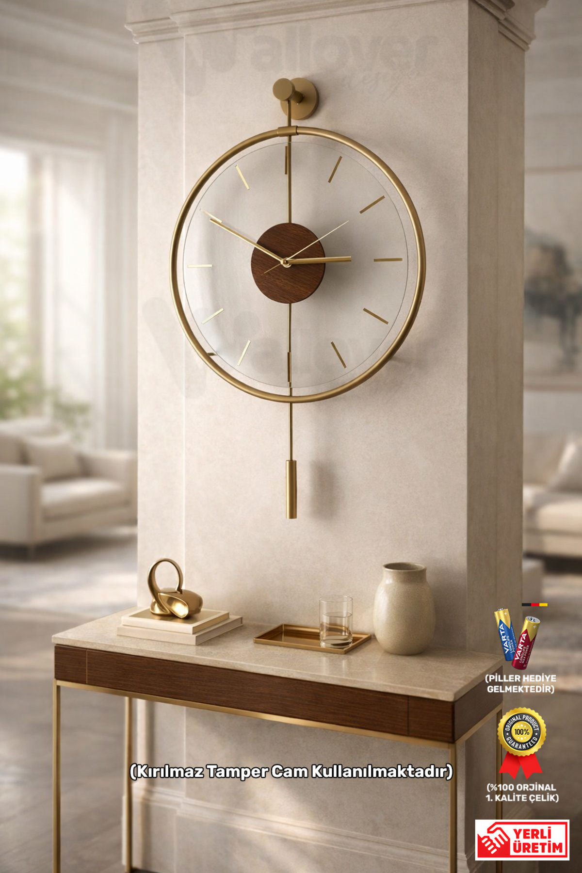 Messina Luxry Quiet Metal Wall Clock with Tempered Glass, Decorative Modern Wall Clock 40x60