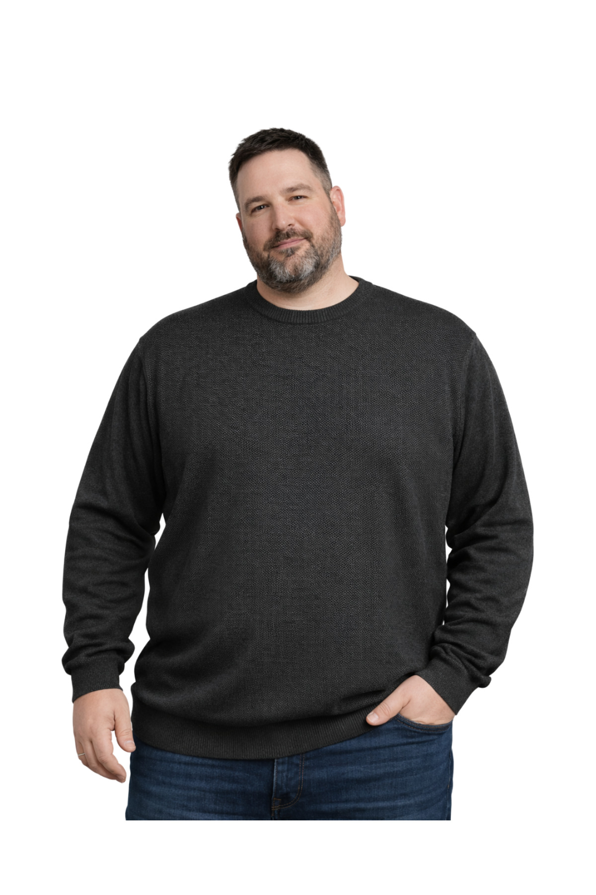 BattalModa Erkek Büyük Beden Antrasit Bisiklet Yaka Triko Kazak 5XL-6XL-7XL-8XL