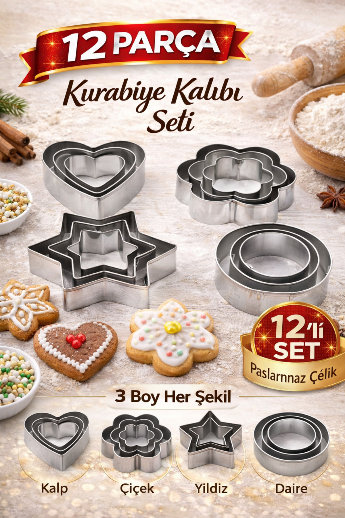 ダイヤモンドライフCulinary UV cream　 3個セット alvin 12'li Kurabiye Kalıbı Seti 4 Şekil 3 Boy Çelik Pasta Hamur