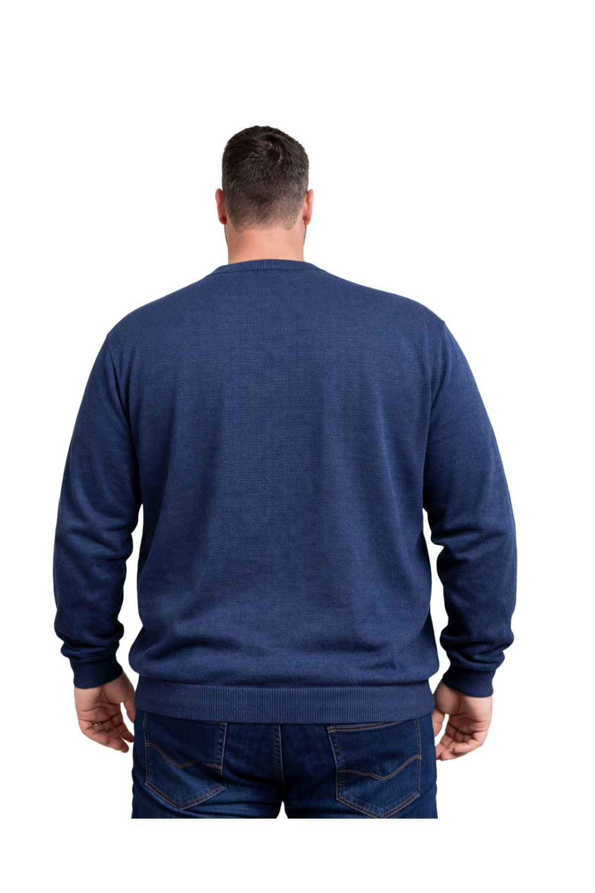 BattalModa Erkek Büyük Beden İndigo Bisiklet Yaka Triko Kazak 5XL-6XL-7XL-8XL görsel 3