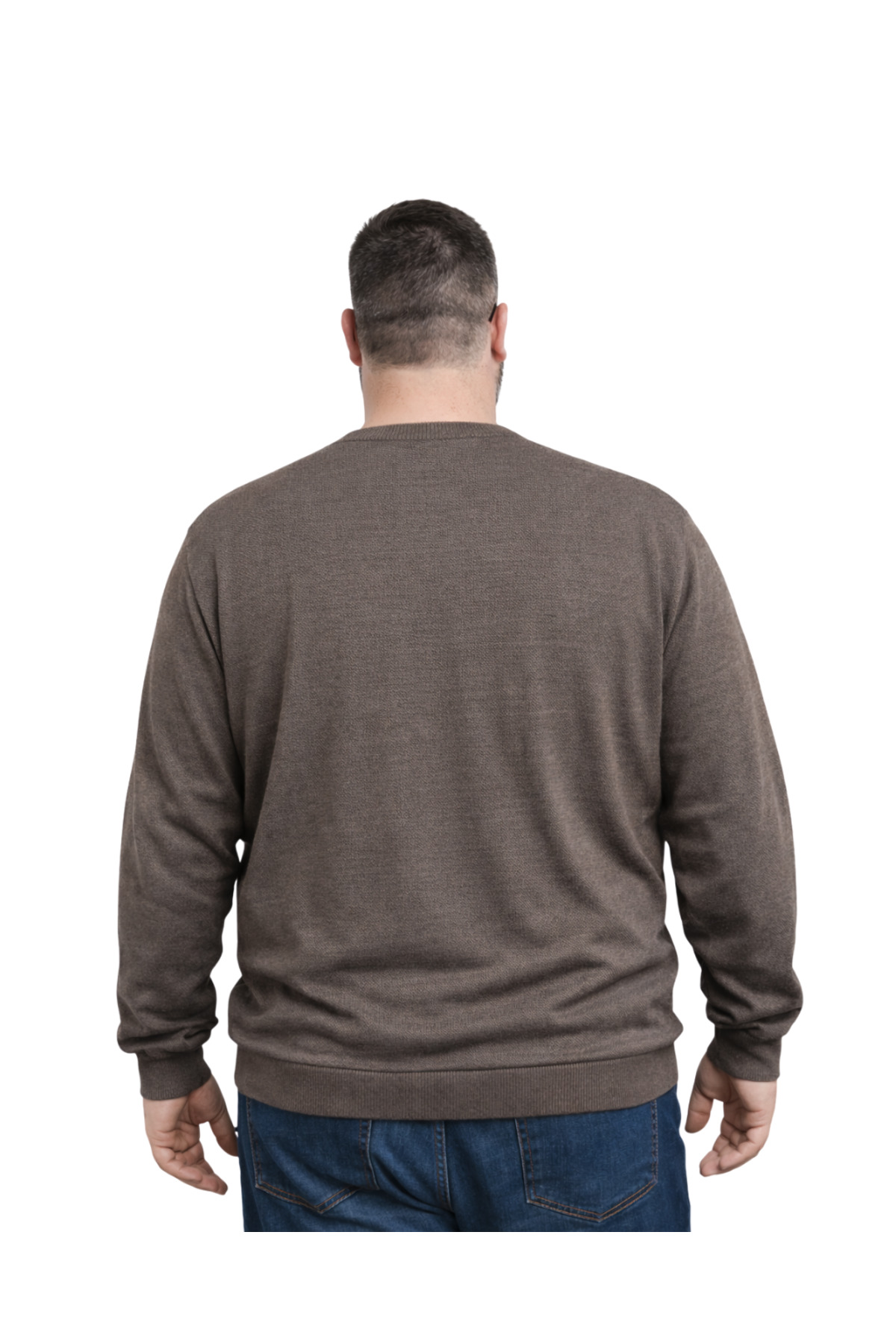 BattalModa Erkek Büyük Beden Koyu Vizon Bisiklet Yaka Triko Kazak 5XL-6XL-7XL-8XL görsel 3