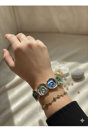 Sâden Collection Mavi Sarmal Taşlı Gold Bileklik