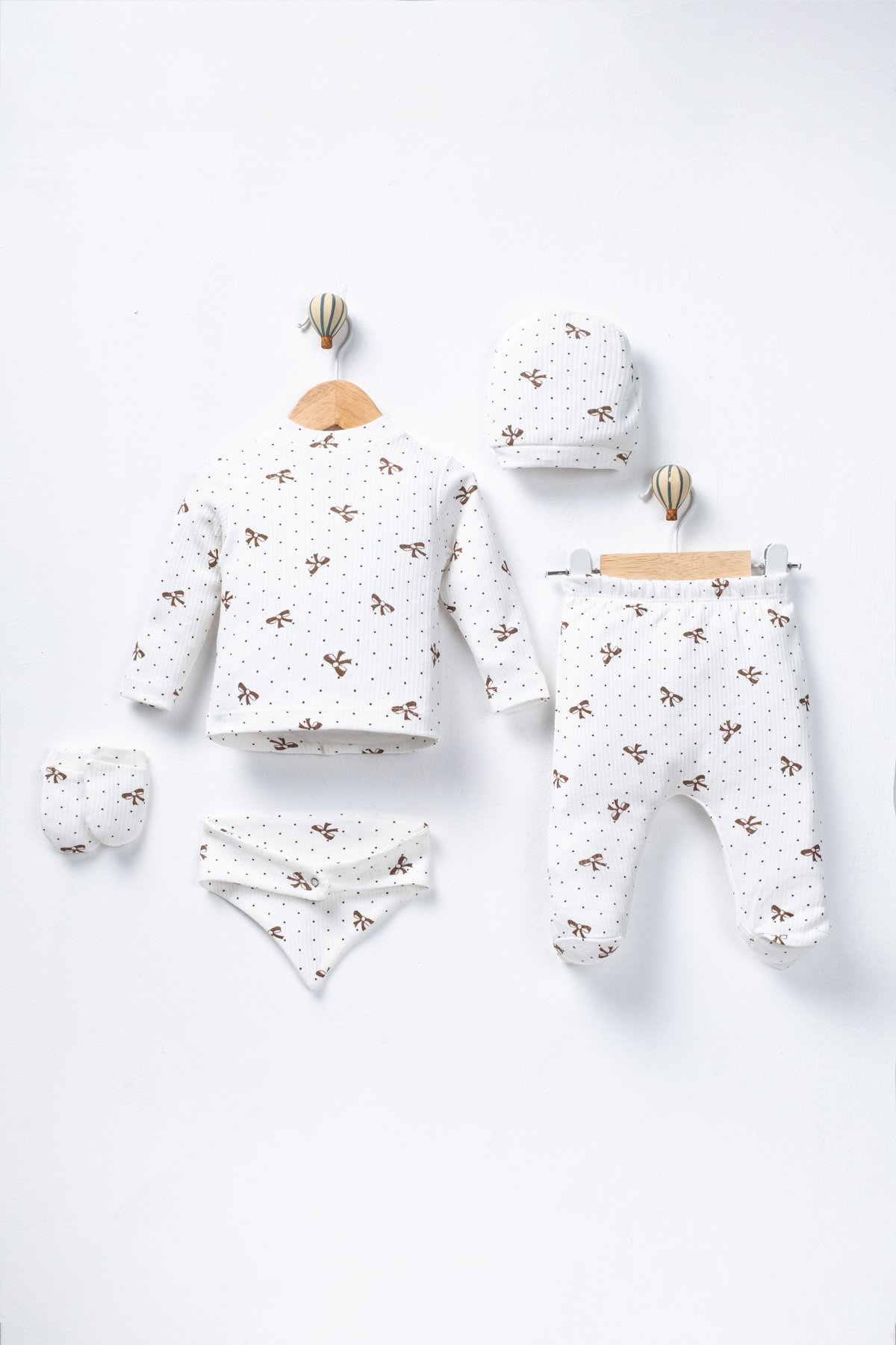 ENİA BABY Kız Bebek Pamuklu Yenidoğan 5 Parça Hastane Çıkış Seti 0-3 Ay fotoğrafı 2 (önizleme)