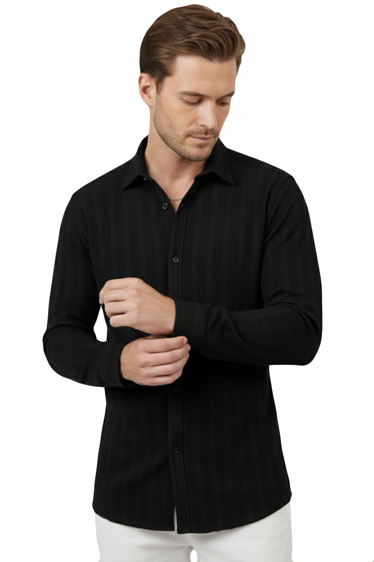Black Casual Knitted Fabric Lycra Men's Shirt 2602601