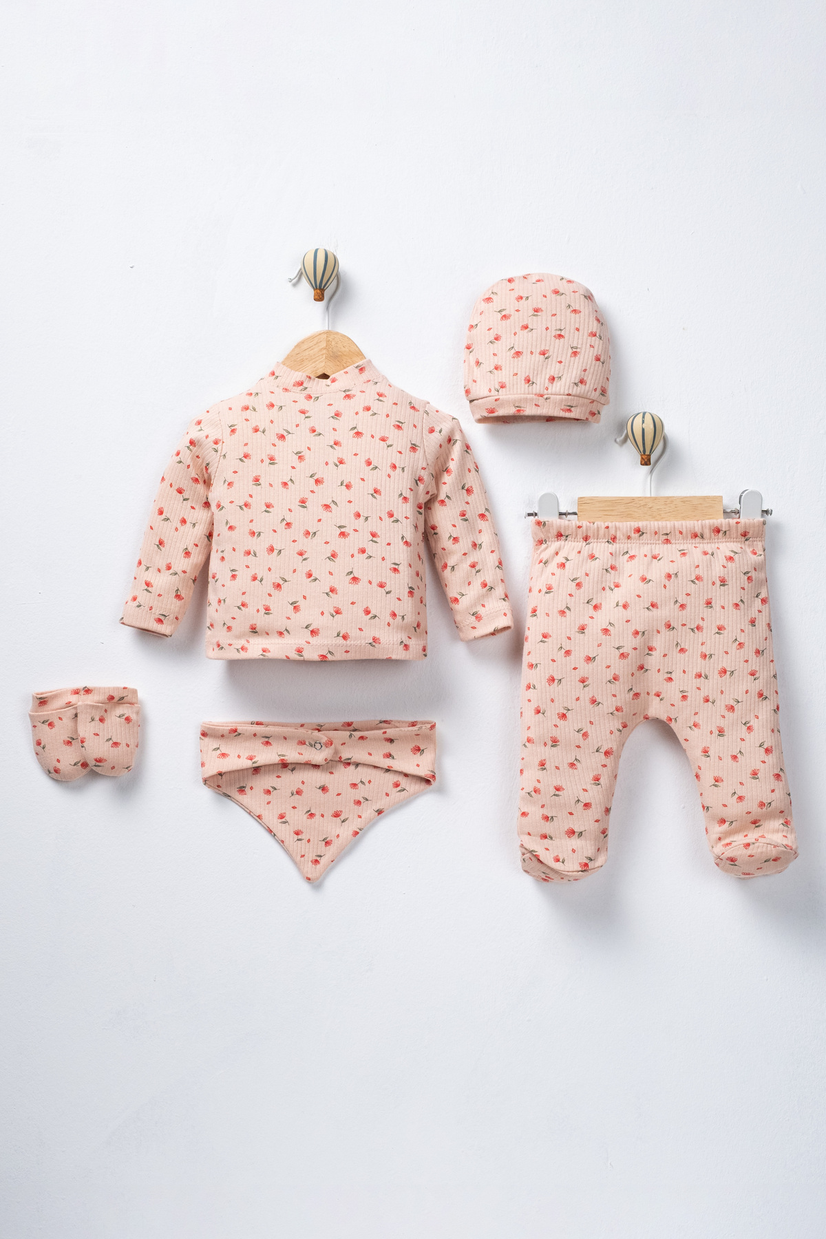 ENİA BABY Kız Bebek Pamuklu Yenidoğan 5 Parça Hastane Çıkış Seti 0-3 Ay fotoğrafı 3 (önizleme)