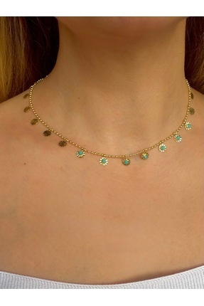 saaden jewelry SAADEN MAVİ BONCUK DETAY GOLD KOLYE