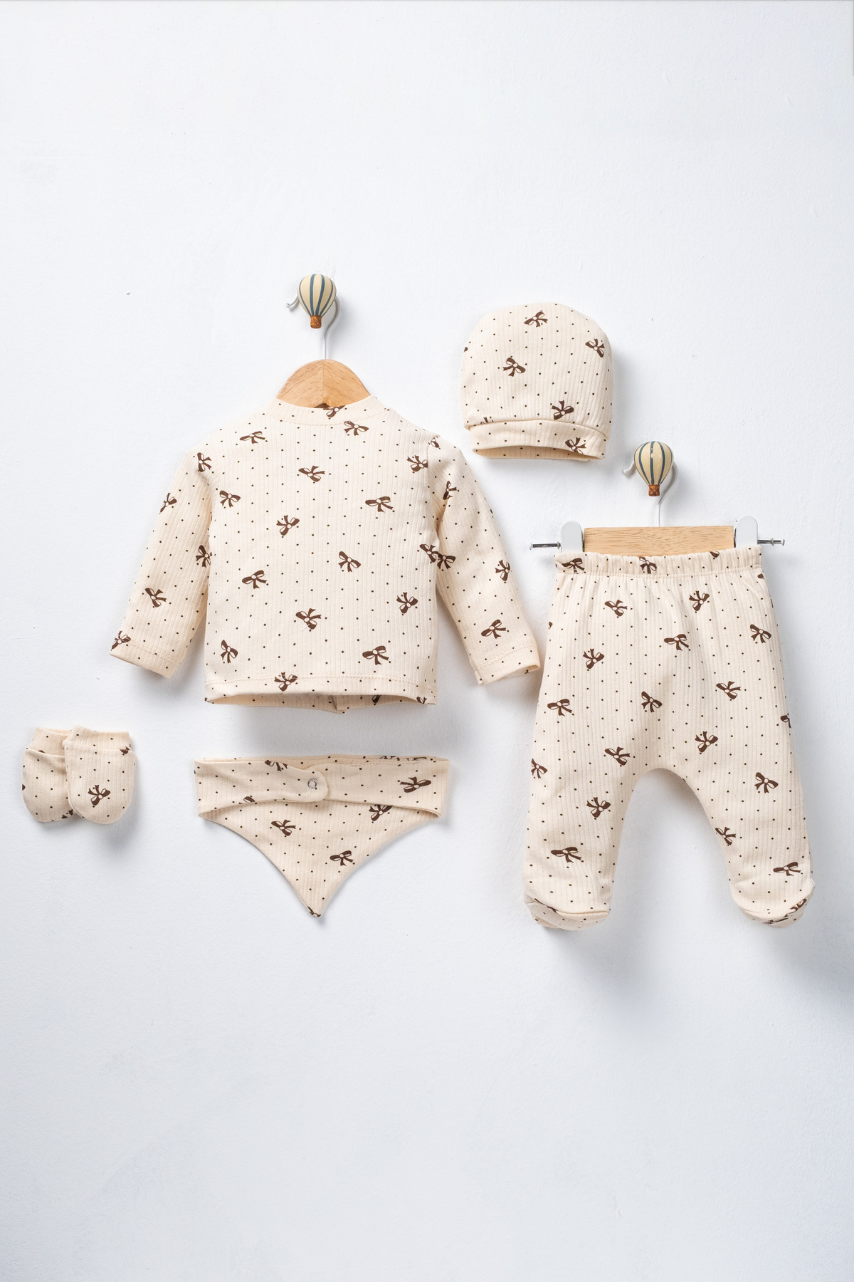 ENİA BABY Kız Bebek Pamuklu Yenidoğan 5 Parça Hastane Çıkış Seti 0-3 Ay fotoğrafı 4 (önizleme)