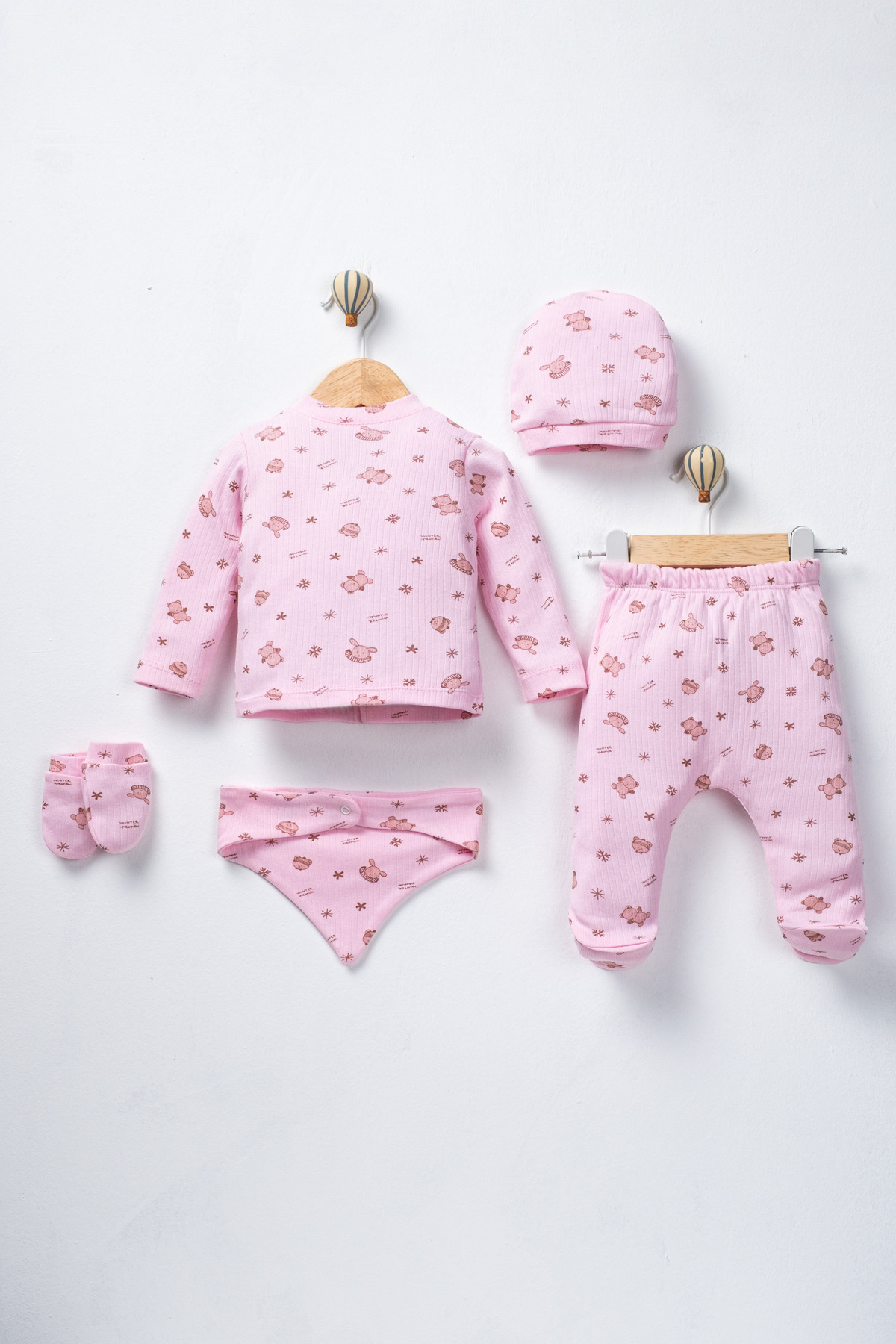 ENİA BABY Kız Bebek Pamuklu Yenidoğan 5 Parça Hastane Çıkış Seti 0-3 Ay fotoğrafı 4 (önizleme)