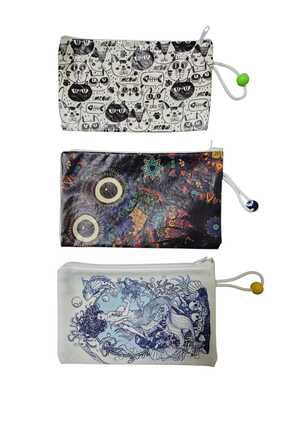 TGD_Designs Hayvan Figürlü 3'Lü Makyaj Çantası Avantaj Seti,Kalemlik,Cüzdan A...